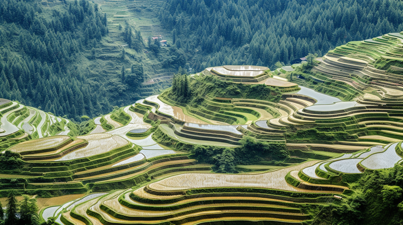 美丽的小乡村里大山深处的梯田,高清,摄影图,摄影图片,图片大全,摄影图免费下载